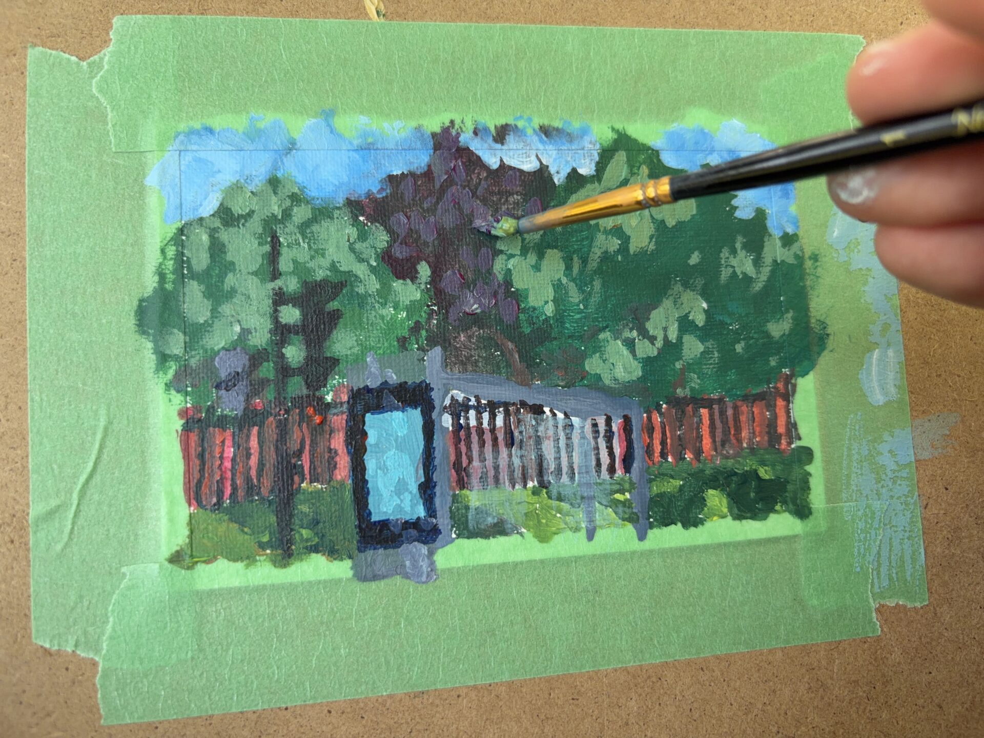 Peinture d'une maison dans la nature